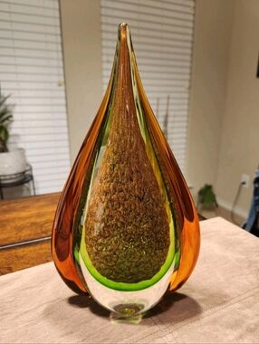 Murano-Sommerso 11.5" Teardrop Sculpture – Gold Aventurine & Bullicante